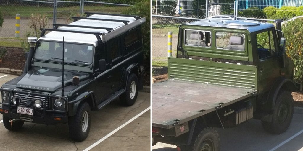 Landrover Defender and Unimog both have roofs treated with Xtroll Silver