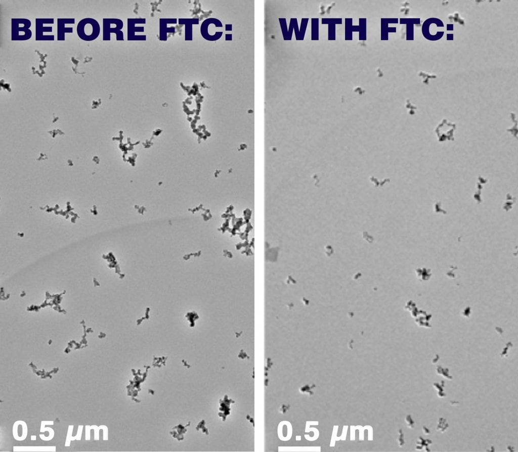 Smoke soot samples from engine before and after treating with FTC Decarbonizer