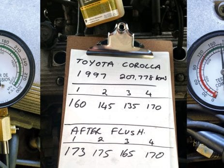 Toyota Corolla compression results after using Flushing Oil Concentrate