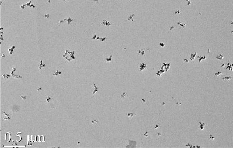 Soot particles from an engine treated with FTC Decarbonizer