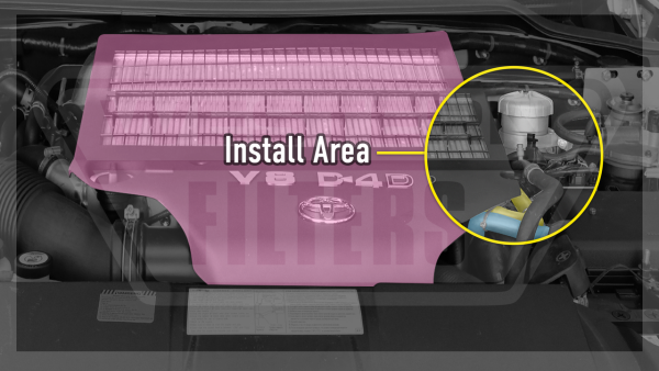 Installation area for Western Filters 200 series Catch Can Kit
